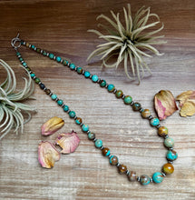 Load image into Gallery viewer, 24-Inch Graduated Turquoise Necklace with Sterling Silver Saucers – One-of-a-Kind