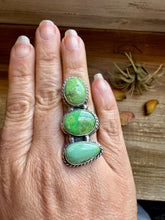 Load image into Gallery viewer, Adjustable Ring – 3 Green Turquoise Stones – Sterling Silver – BJA Stamp by Boyd Ashley