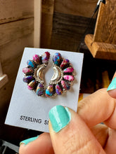 Load image into Gallery viewer, Half Cluster Earrings – Pink Dahlia & Sterling Silver