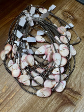 Load image into Gallery viewer, Sterling Silver Choker – 4 Flat Pink Conch Teardrops – 14.5" Approx.