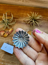 Load image into Gallery viewer, Large Sterling Silver Concho Earrings with Kingman Turquoise – Made in the USA