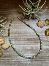 Load image into Gallery viewer, Silver-Plated Chain Necklace – 6mm Beads & 8mm Green Variscite – 18.5"