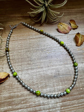 Load image into Gallery viewer, Silver-Plated Chain Necklace – 6mm Beads & 8mm Green Variscite – 18.5"