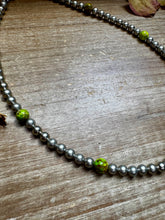 Load image into Gallery viewer, Silver-Plated Chain Necklace – 6mm Beads & 8mm Green Variscite – 18.5"