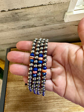 Load image into Gallery viewer, 18 inch 6 mm Sterling Silver Pearls necklace lapis and spiny