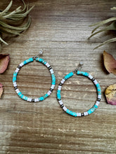 Load image into Gallery viewer, Turquoise Variscite & Pink Conch Hoop Earrings – Exclusive Bijoux FAB Design