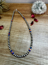 Load image into Gallery viewer, 18 inch 6 mm Sterling Silver Pearls necklace lapis and spiny
