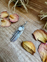 Load image into Gallery viewer, Feather Pendant with White Buffalo – Sterling Silver, Fits 8 mm Chain
