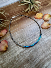 Load image into Gallery viewer, Lapis & Turquoise Heishi Choker – 14" Sterling Silver Beads