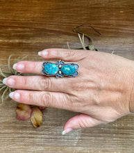 Load image into Gallery viewer, 2-Stone Turquoise Adjustable Ring – Native Made