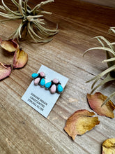 Load image into Gallery viewer, Stud Earrings – Kingman Turquoise & Pink Conch (Stamped Marcella James)