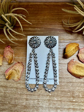 Load image into Gallery viewer, Eugene Charley Navajo Concho & Teardrop Dangle Earrings – Sterling Silver