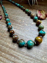 Load image into Gallery viewer, 24-Inch Graduated Turquoise Necklace with Sterling Silver Saucers – One-of-a-Kind