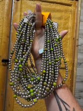 Load image into Gallery viewer, Silver-Plated Chain Necklace – 6mm Beads & 8mm Green Variscite – 18.5"