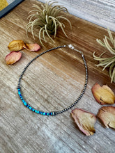 Load image into Gallery viewer, Lapis & Turquoise Heishi Choker – 14" Sterling Silver Beads