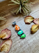 Load image into Gallery viewer, 3-Stone Pendant – Orange Spiny & Green Turquoise by Boyd Ashley