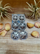 Load image into Gallery viewer, hree-Tier Concho Statement Earrings – Sterling Silver, Native Made by Leander & Rhonda Largo