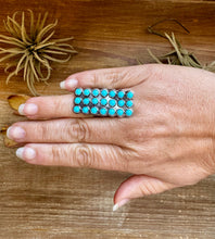 Load image into Gallery viewer, Adjustable Rectangle Ring with 21 Kingman Turquoise – Sterling Silver