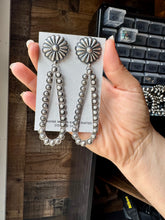 Load image into Gallery viewer, Eugene Charley Navajo Concho & Teardrop Dangle Earrings – Sterling Silver