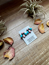 Load image into Gallery viewer, Stud Earrings – Kingman Turquoise & Pink Conch (Stamped Marcella James)
