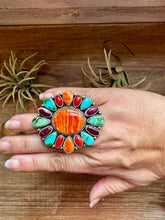 Load image into Gallery viewer, Adjustable Cluster Ring – Spiny Oyster & Sonoran Gold by E. Richards, Native Made