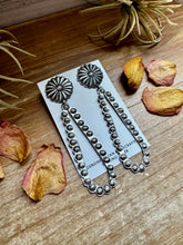 Load image into Gallery viewer, Eugene Charley Navajo Concho & Teardrop Dangle Earrings – Sterling Silver