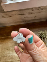 Load image into Gallery viewer, Stud Earrings – Kingman Turquoise & Pink Conch (Stamped Marcella James)