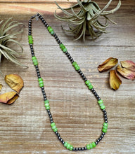 Load image into Gallery viewer, Jade Dye Green & Sterling Silver Pearl Necklace – 21 ¾” Plus Extender