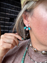 Load image into Gallery viewer, Stud Earrings – Kingman Turquoise & Pink Conch (Stamped Marcella James)