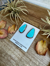 Load image into Gallery viewer, Kingman Turquoise Earrings – Sterling Silver – Handmade by Donovan Nez, Navajo Artist