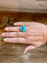 Load image into Gallery viewer, Sterling Silver Round Ring with 3 Kingman Turquoise Stones – Size 6.5