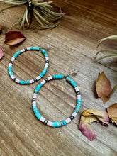Load image into Gallery viewer, Turquoise Variscite & Pink Conch Hoop Earrings – Exclusive Bijoux FAB Design