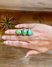 Load image into Gallery viewer, Adjustable Ring – 3 Green Turquoise Stones – Sterling Silver – BJA Stamp by Boyd Ashley