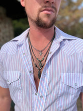 Load image into Gallery viewer, Men's Feather Necklace with real turquoise - 25 inch