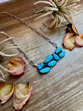 Load image into Gallery viewer, Bar Necklace – 7 Large Kingman Turquoise Stones – Sterling Silver – 19 Inch Paperclip Chain