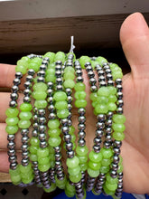 Load image into Gallery viewer, Jade Dye Green & Sterling Silver Pearl Necklace – 21 ¾” Plus Extender