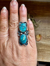Load image into Gallery viewer, 2-Stone Turquoise Adjustable Ring – Native Made