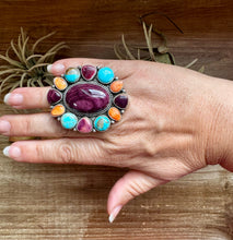 Load image into Gallery viewer, Adjustable Cluster Ring – Purple Spiny Oyster & Sonoran Gold by E. Richards, Native Made