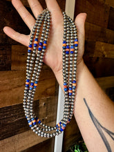 Load image into Gallery viewer, 18 inch 6 mm Sterling Silver Pearls necklace lapis and spiny