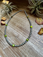 Load image into Gallery viewer, Silver-Plated Chain Necklace – 6mm Beads & 8mm Green Variscite – 18.5"