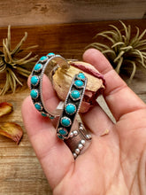 Load image into Gallery viewer, Snake Eye Hoop Earrings – Kingman Turquoise & Sterling Silver