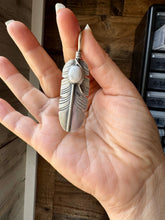 Load image into Gallery viewer, Feather Pendant with White Buffalo – Sterling Silver, Fits 8 mm Chain