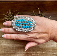 Load image into Gallery viewer, Kingman Turquoise Cluster Ring – Navajo Handmade by Jaz Wilson, Size 7.5