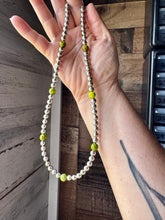 Load image into Gallery viewer, Silver-Plated Chain Necklace – 6mm Beads & 8mm Green Variscite – 18.5"
