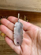 Load image into Gallery viewer, Feather Pendant with White Buffalo – Sterling Silver, Fits 8 mm Chain