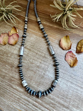 Load image into Gallery viewer, Graduated Barrel Bead Necklace – 24 Inch – Sterling Silver Saucer & Barrel Beads