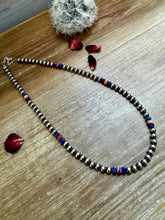 Load image into Gallery viewer, 18 inch 6 mm Sterling Silver Pearls necklace lapis and spiny