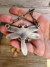 Load image into Gallery viewer, Dragonfly Pendant Necklace – Kingman Turquoise & Red Spiny Oyster – 19 Inch Sterling Silver Dragon Paperclip Chain