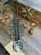 Load image into Gallery viewer, Squash Blossom–Style Necklace – Sterling Silver – 10mm Beads – 30"