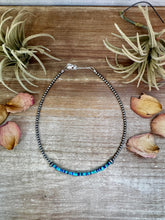 Load image into Gallery viewer, Lapis & Turquoise Heishi Choker – 14" Sterling Silver Beads